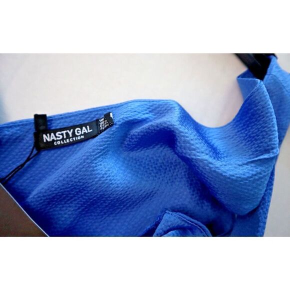 Nasty Gal WJRNG0678 Women's Sz 6 Cobalt Blue Satin V-Neck Ruched Bust Mini Dress - Picture 3 of 11